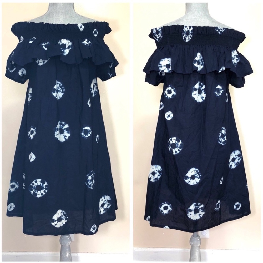 Anthropologie Two-Whit Off-Shoulder Navy Tie-Dye Dress/Coverup